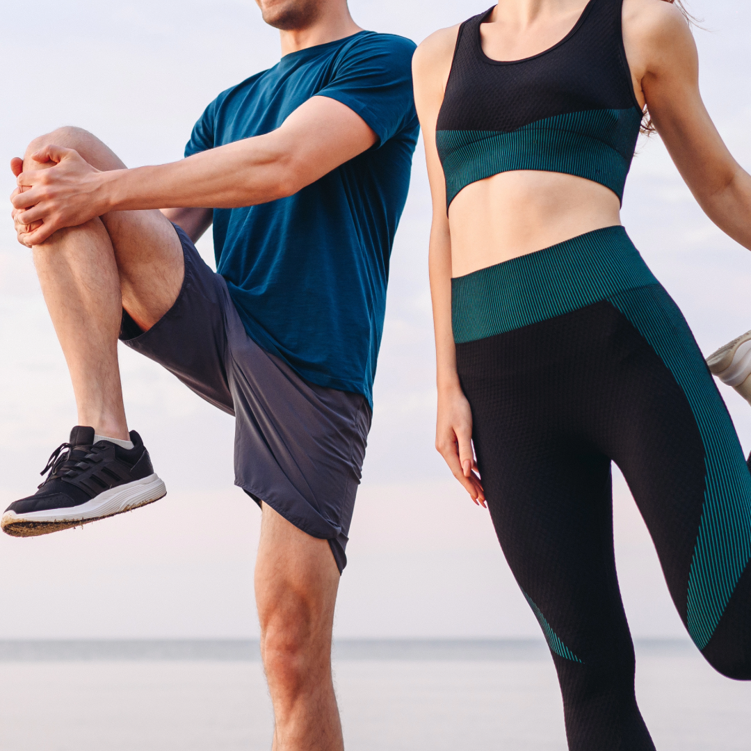 man in lulu shorts and woman in lululemon leggings 